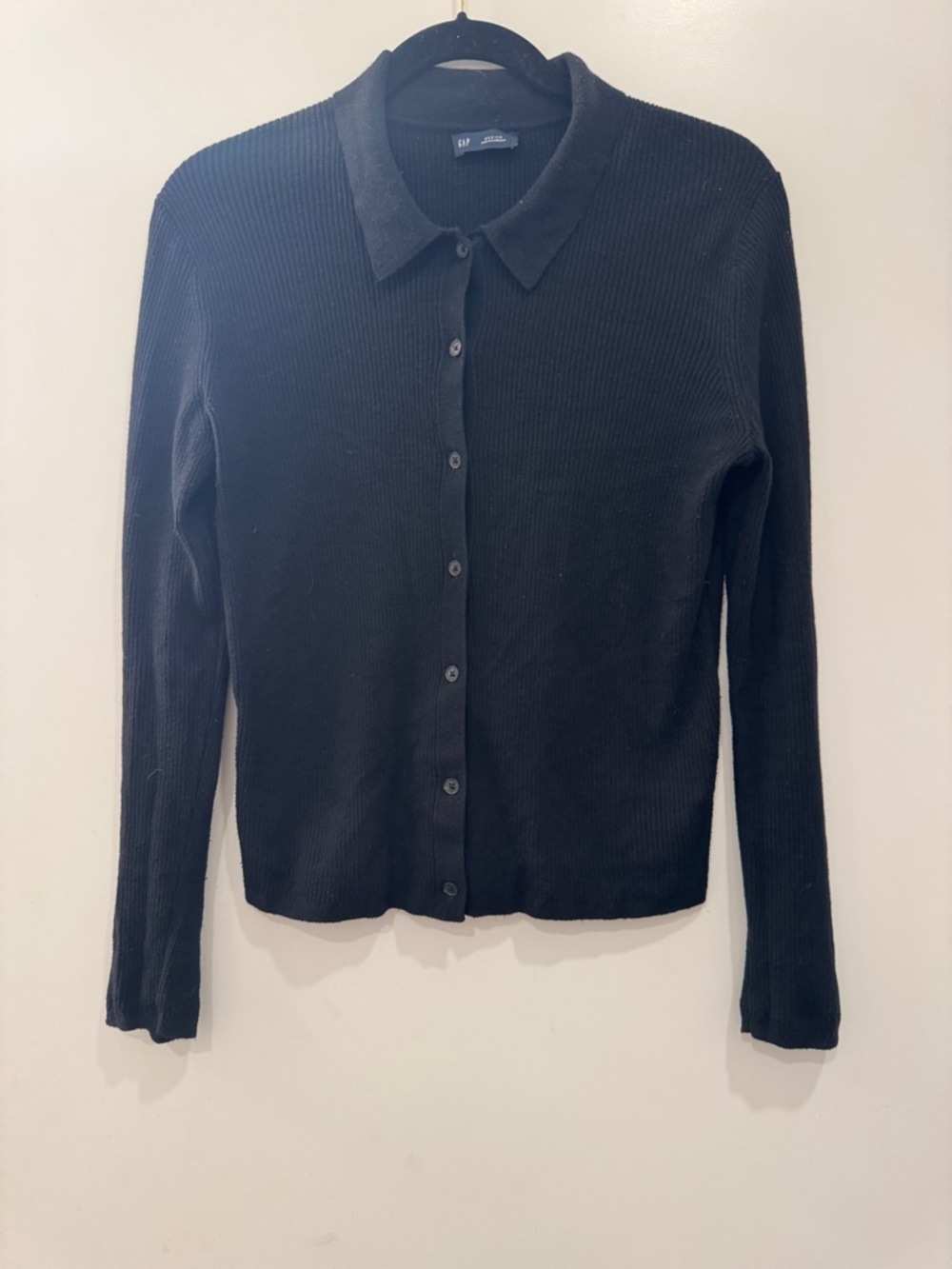 GAP Black Ribbed Button-Up Cardigan Sweater